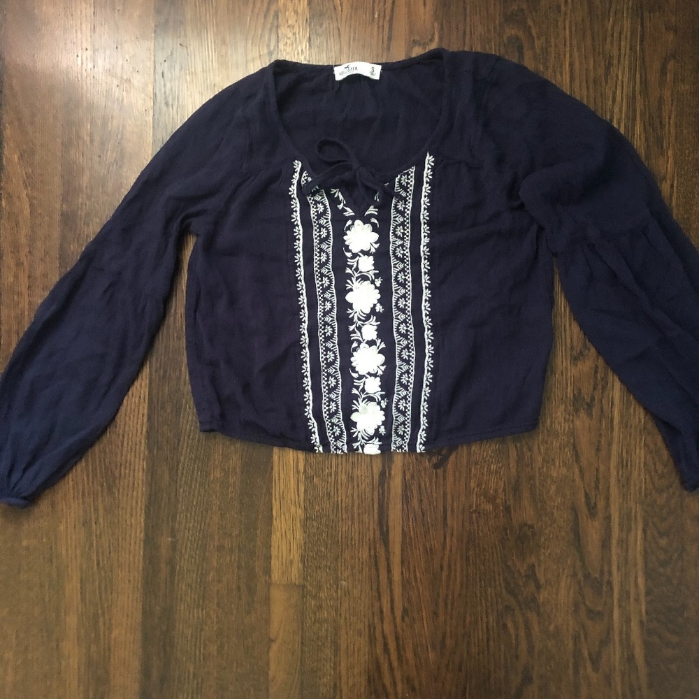 Hollister Embroidered Navy Crop Top